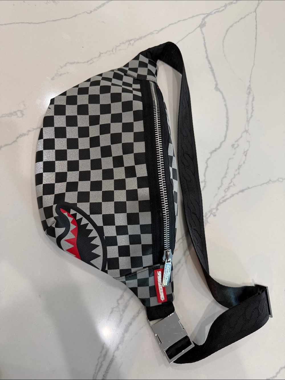 Sprayground Checkered Shark Mouth Belt Bag - Black & Gray